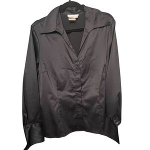 Fred David size XL black stretch silk button down blouse French cuffs